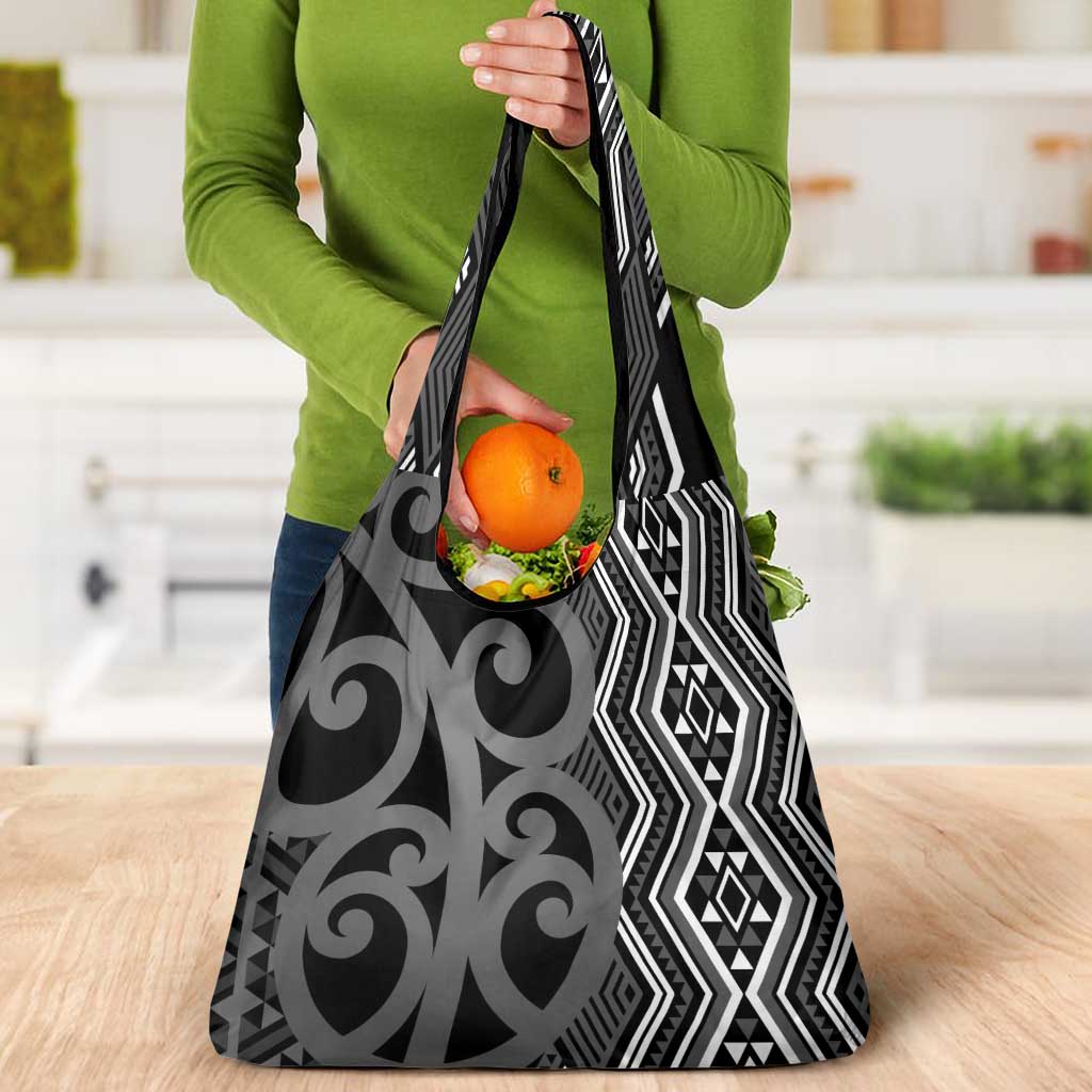 Maori Taniko Patterns Grocery Bag Black Patiki Motifs Mix Whakairo Ngaru