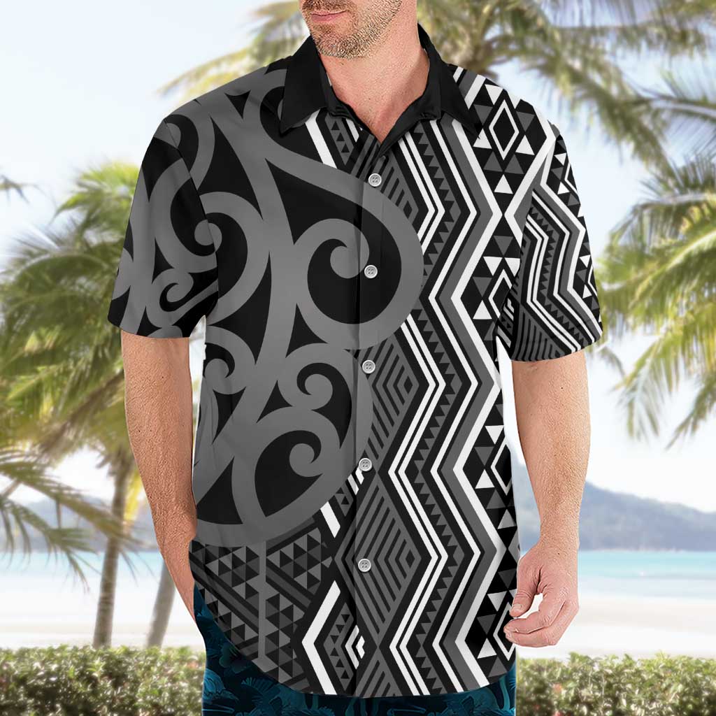 Maori Taniko Patterns Hawaiian Shirt Black Patiki Motifs Mix Whakairo Ngaru