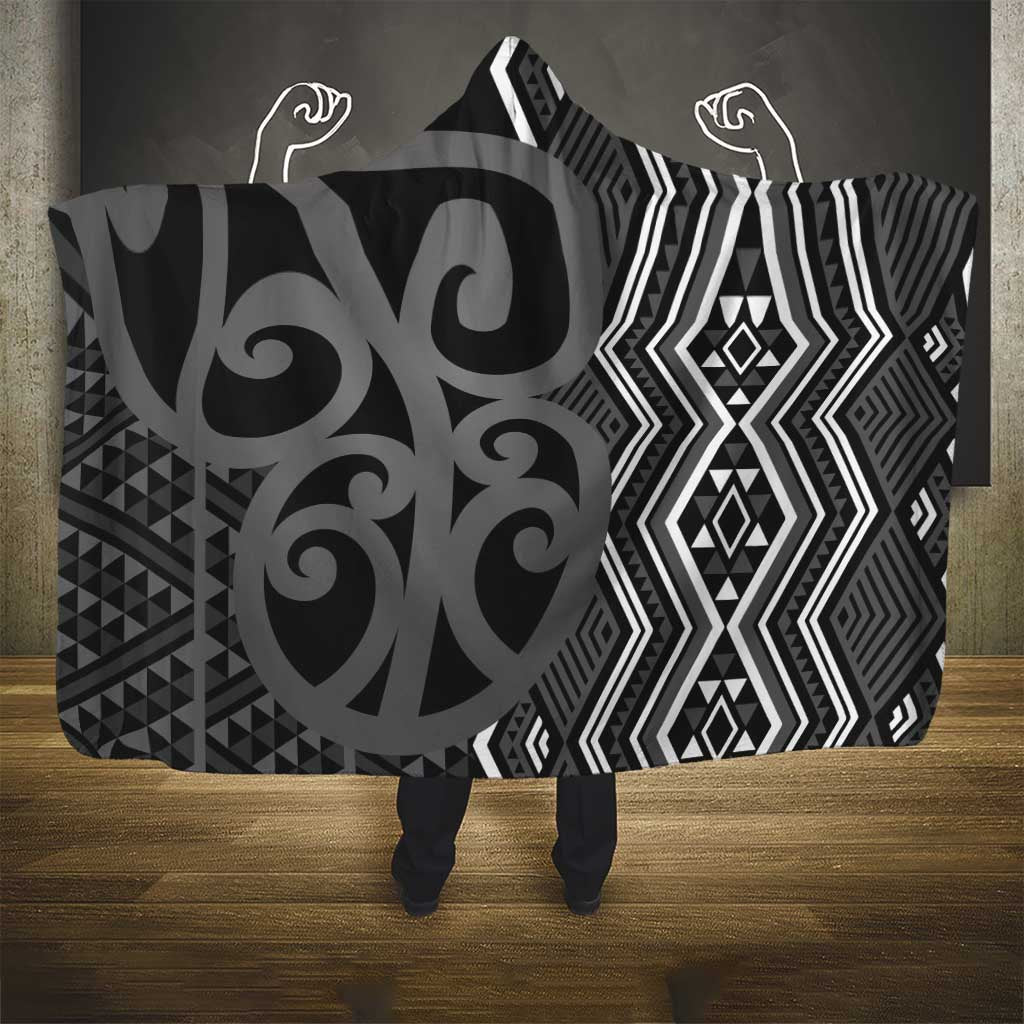 Maori Taniko Patterns Hooded Blanket Black Patiki Motifs Mix Whakairo Ngaru