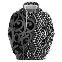 Maori Taniko Patterns Hoodie Black Patiki Motifs Mix Whakairo Ngaru