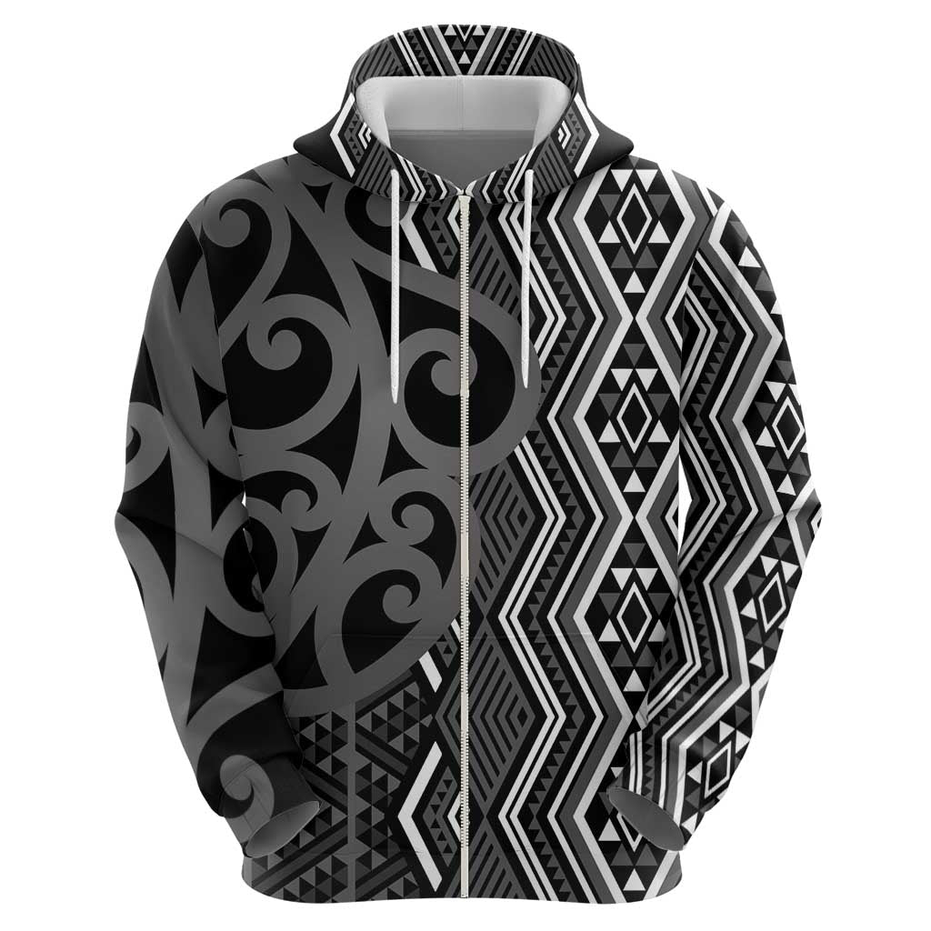 Maori Taniko Patterns Hoodie Black Patiki Motifs Mix Whakairo Ngaru