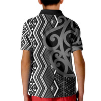 Maori Taniko Patterns Kid Polo Shirt Black Patiki Motifs Mix Whakairo Ngaru