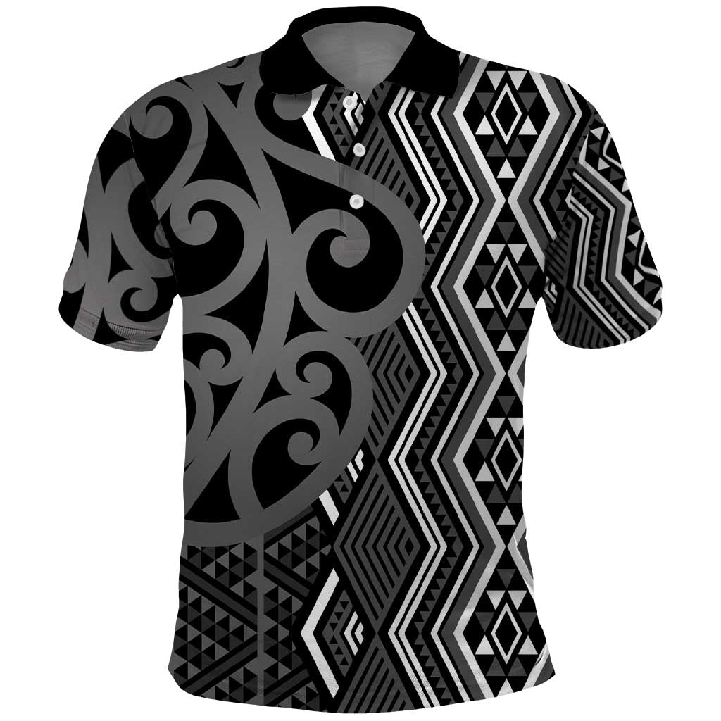 Maori Taniko Patterns Polo Shirt Black Patiki Motifs Mix Whakairo Ngaru
