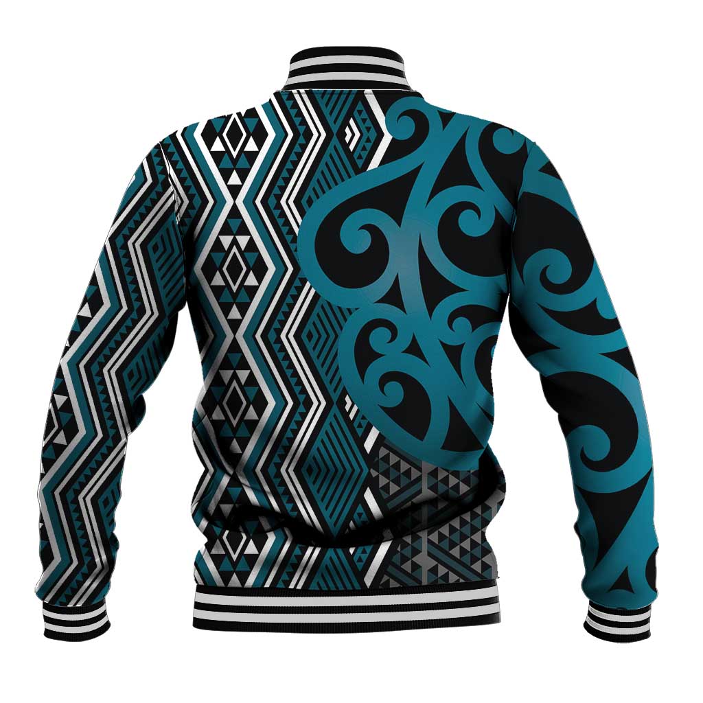 Maori Taniko Patterns Baseball Jacket Azure Patiki Motifs Mix Whakairo Ngaru