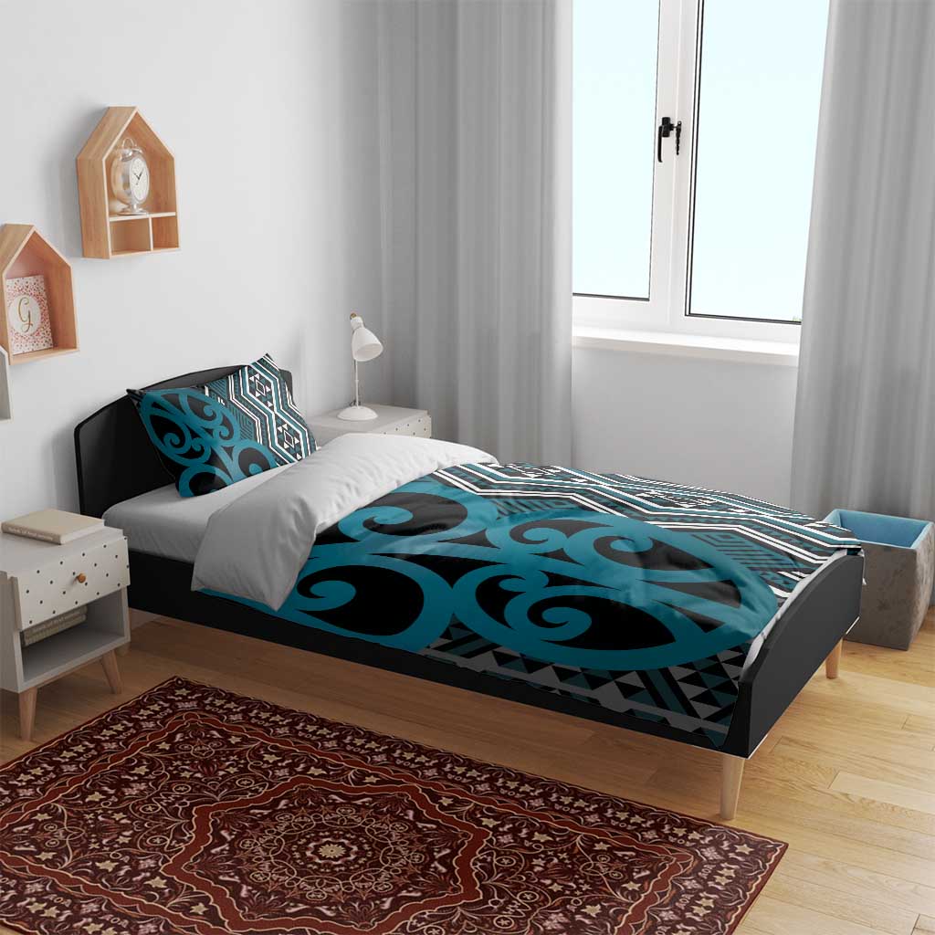 Maori Taniko Patterns Bedding Set Azure Patiki Motifs Mix Whakairo Ngaru