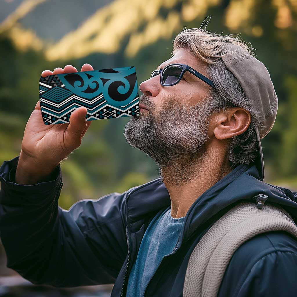 Maori Taniko Patterns 4 in 1 Can Cooler Tumbler Azure Patiki Motifs Mix Whakairo Ngaru