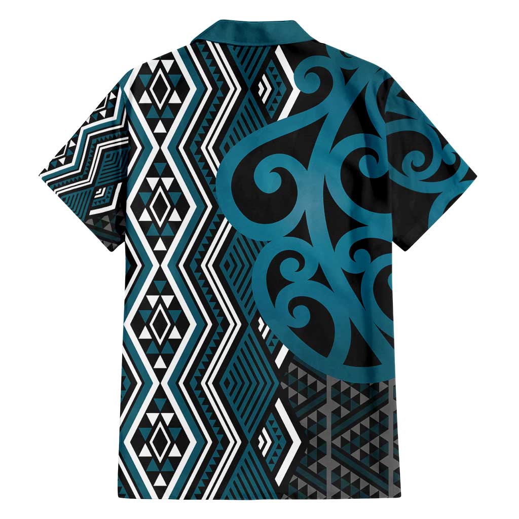 Maori Taniko Patterns Family Matching Long Sleeve Bodycon Dress and Hawaiian Shirt Azure Patiki Motifs Mix Whakairo Ngaru LT7 - Polynesian Pride