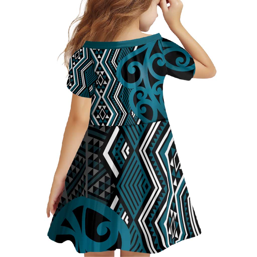 Maori Taniko Patterns Family Matching Mermaid Dress and Hawaiian Shirt Azure Patiki Motifs Mix Whakairo Ngaru LT7 - Polynesian Pride
