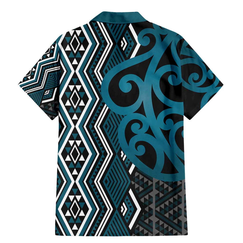 Maori Taniko Patterns Family Matching Mermaid Dress and Hawaiian Shirt Azure Patiki Motifs Mix Whakairo Ngaru LT7 - Polynesian Pride