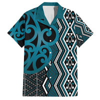 Maori Taniko Patterns Family Matching Puletasi and Hawaiian Shirt Azure Patiki Motifs Mix Whakairo Ngaru LT7 Dad's Shirt - Short Sleeve Azure - Polynesian Pride