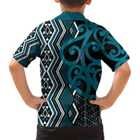 Maori Taniko Patterns Family Matching Tank Maxi Dress and Hawaiian Shirt Azure Patiki Motifs Mix Whakairo Ngaru