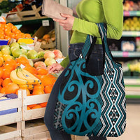 Maori Taniko Patterns Grocery Bag Azure Patiki Motifs Mix Whakairo Ngaru