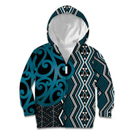 Maori Taniko Patterns Kid Hoodie Azure Patiki Motifs Mix Whakairo Ngaru