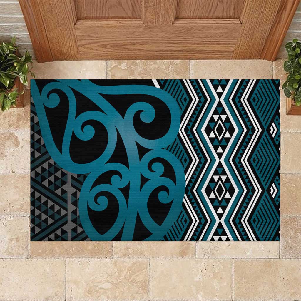 Maori Taniko Patterns Rubber Doormat Azure Patiki Motifs Mix Whakairo Ngaru