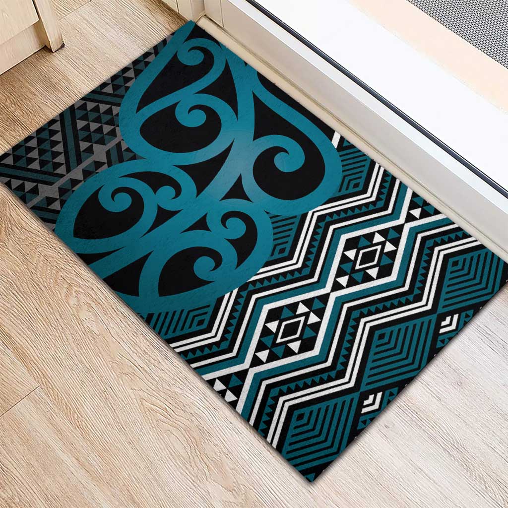Maori Taniko Patterns Rubber Doormat Azure Patiki Motifs Mix Whakairo Ngaru