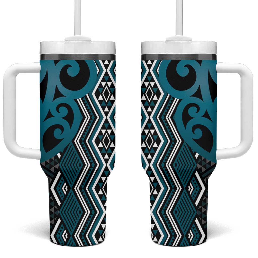 Maori Taniko Patterns Tumbler With Handle Azure Patiki Motifs Mix Whakairo Ngaru
