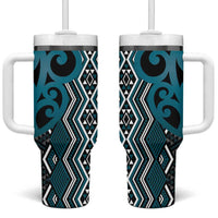 Maori Taniko Patterns Tumbler With Handle Azure Patiki Motifs Mix Whakairo Ngaru