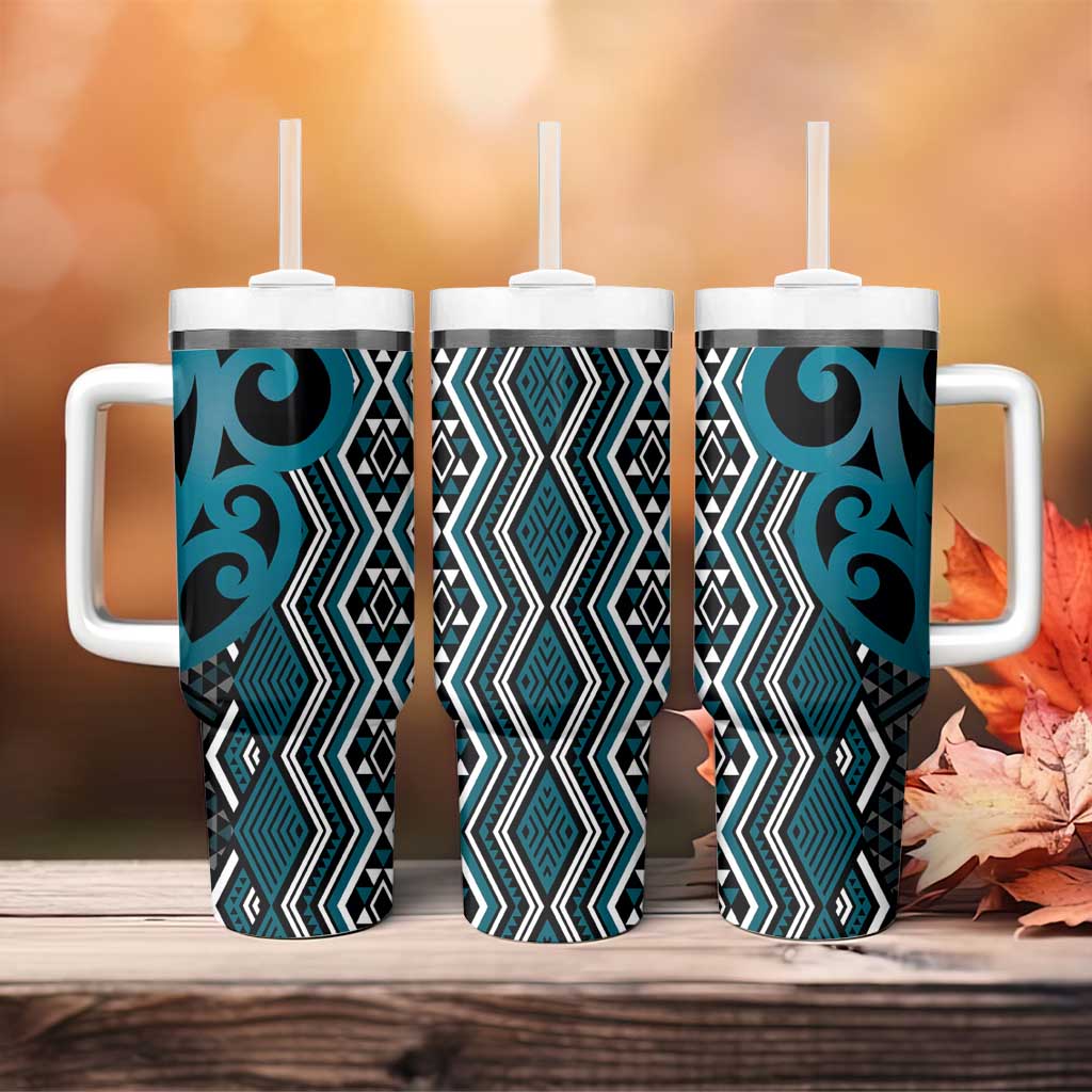 Maori Taniko Patterns Tumbler With Handle Azure Patiki Motifs Mix Whakairo Ngaru
