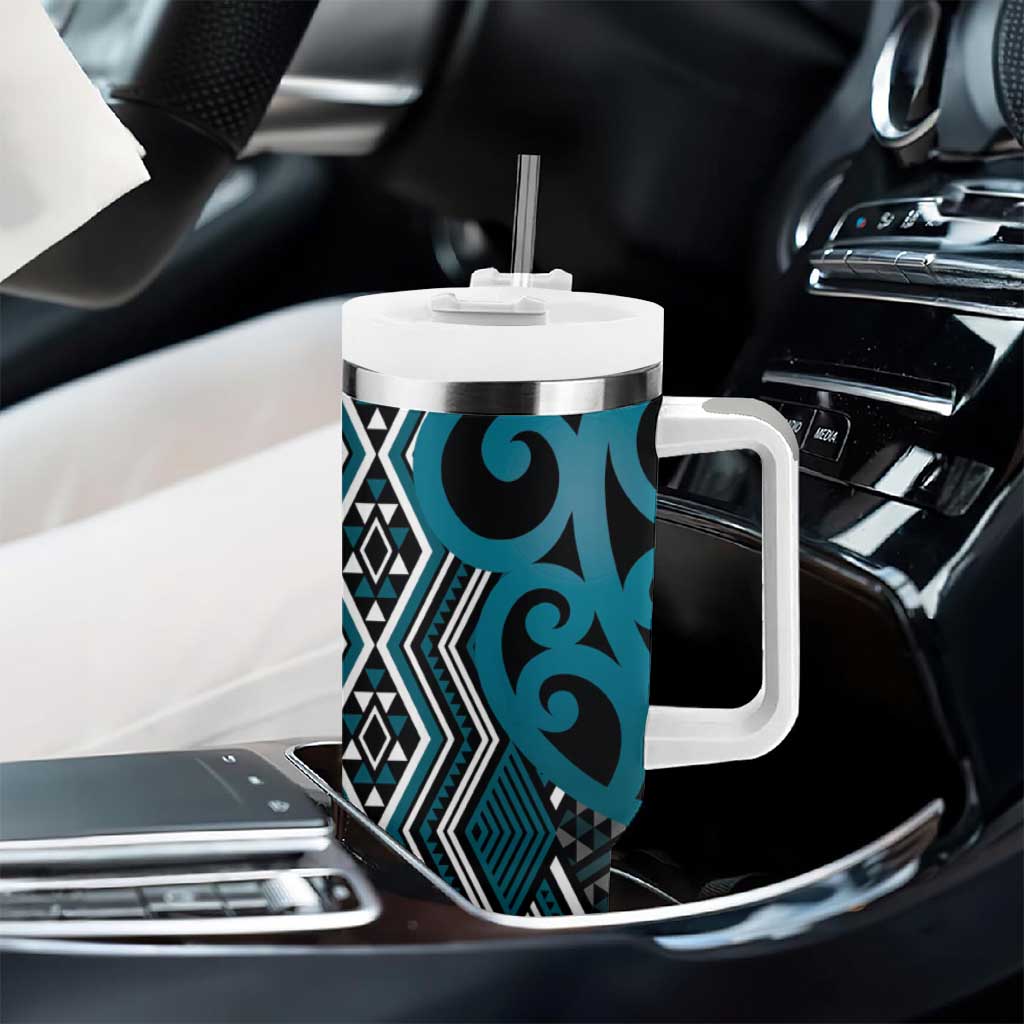 Maori Taniko Patterns Tumbler With Handle Azure Patiki Motifs Mix Whakairo Ngaru
