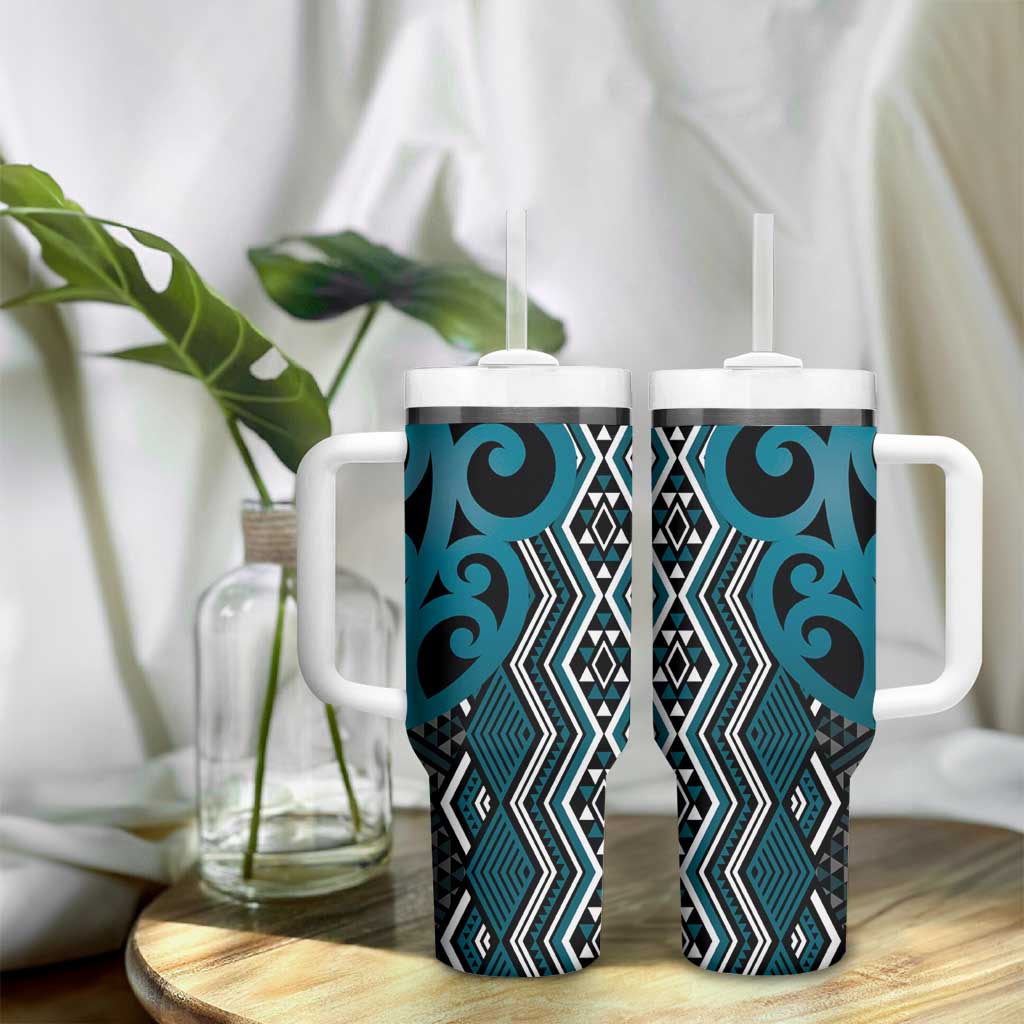 Maori Taniko Patterns Tumbler With Handle Azure Patiki Motifs Mix Whakairo Ngaru