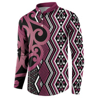 Maori Taniko Patterns Button Sweatshirt Pink Patiki Motifs Mix Whakairo Ngaru