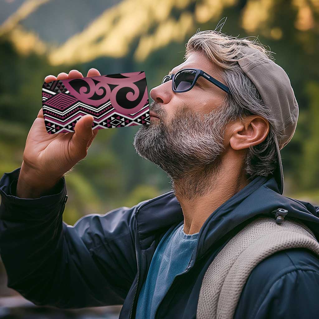 Maori Taniko Patterns 4 in 1 Can Cooler Tumbler Pink Patiki Motifs Mix Whakairo Ngaru