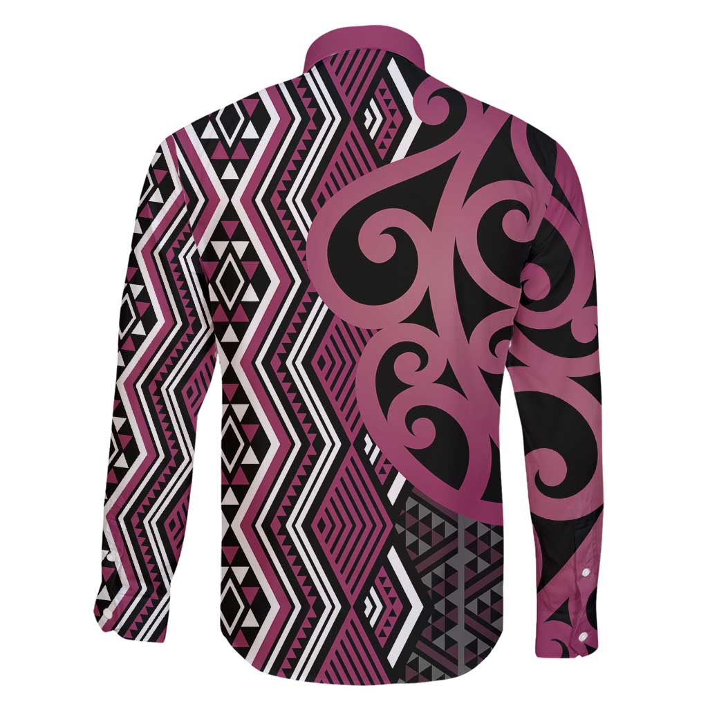 Maori Taniko Patterns Family Matching Mermaid Dress and Hawaiian Shirt Pink Patiki Motifs Mix Whakairo Ngaru LT7 - Polynesian Pride