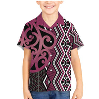 Maori Taniko Patterns Family Matching Mermaid Dress and Hawaiian Shirt Pink Patiki Motifs Mix Whakairo Ngaru LT7 Son's Shirt Pink - Polynesian Pride