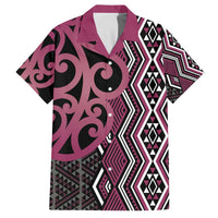 Maori Taniko Patterns Family Matching Off The Shoulder Long Sleeve Dress and Hawaiian Shirt Pink Patiki Motifs Mix Whakairo Ngaru LT7 Dad's Shirt - Short Sleeve Pink - Polynesian Pride