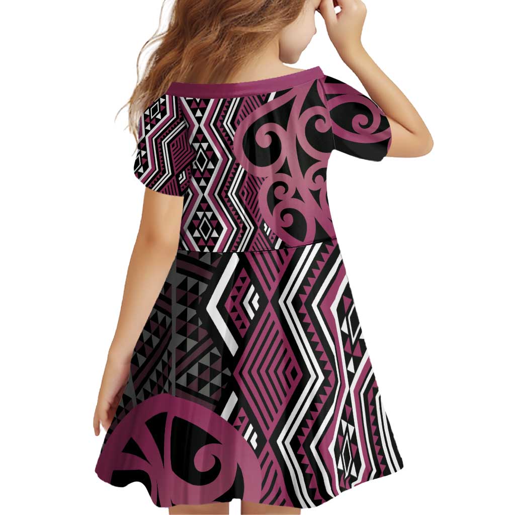 Maori Taniko Patterns Family Matching Puletasi and Hawaiian Shirt Pink Patiki Motifs Mix Whakairo Ngaru LT7 - Polynesian Pride