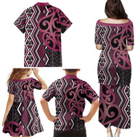 Maori Taniko Patterns Family Matching Puletasi and Hawaiian Shirt Pink Patiki Motifs Mix Whakairo Ngaru LT7 - Polynesian Pride
