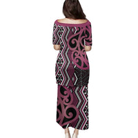 Maori Taniko Patterns Family Matching Puletasi and Hawaiian Shirt Pink Patiki Motifs Mix Whakairo Ngaru LT7 - Polynesian Pride