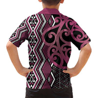 Maori Taniko Patterns Family Matching Short Sleeve Bodycon Dress and Hawaiian Shirt Pink Patiki Motifs Mix Whakairo Ngaru LT7 - Polynesian Pride