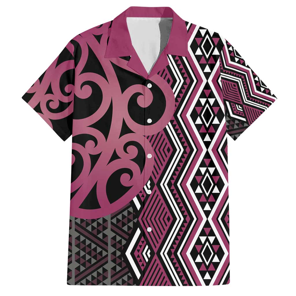 Maori Taniko Patterns Family Matching Short Sleeve Bodycon Dress and Hawaiian Shirt Pink Patiki Motifs Mix Whakairo Ngaru LT7 Dad's Shirt - Short Sleeve Pink - Polynesian Pride