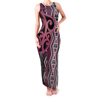 Maori Taniko Patterns Family Matching Tank Maxi Dress and Hawaiian Shirt Pink Patiki Motifs Mix Whakairo Ngaru