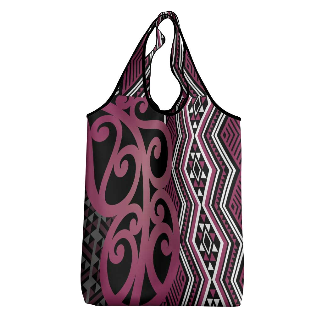 Maori Taniko Patterns Grocery Bag Pink Patiki Motifs Mix Whakairo Ngaru