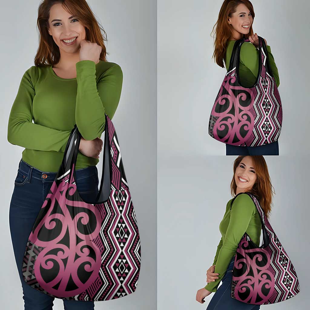 Maori Taniko Patterns Grocery Bag Pink Patiki Motifs Mix Whakairo Ngaru