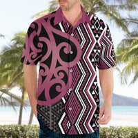 Maori Taniko Patterns Hawaiian Shirt Pink Patiki Motifs Mix Whakairo Ngaru