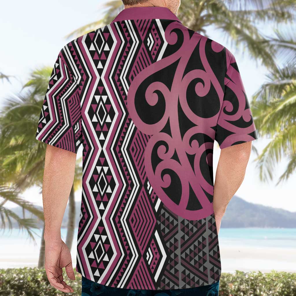 Maori Taniko Patterns Hawaiian Shirt Pink Patiki Motifs Mix Whakairo Ngaru