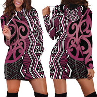 Maori Taniko Patterns Hoodie Dress Pink Patiki Motifs Mix Whakairo Ngaru