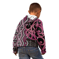 Maori Taniko Patterns Kid Hoodie Pink Patiki Motifs Mix Whakairo Ngaru