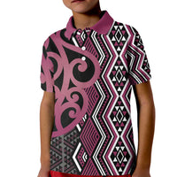 Maori Taniko Patterns Kid Polo Shirt Pink Patiki Motifs Mix Whakairo Ngaru