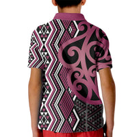 Maori Taniko Patterns Kid Polo Shirt Pink Patiki Motifs Mix Whakairo Ngaru