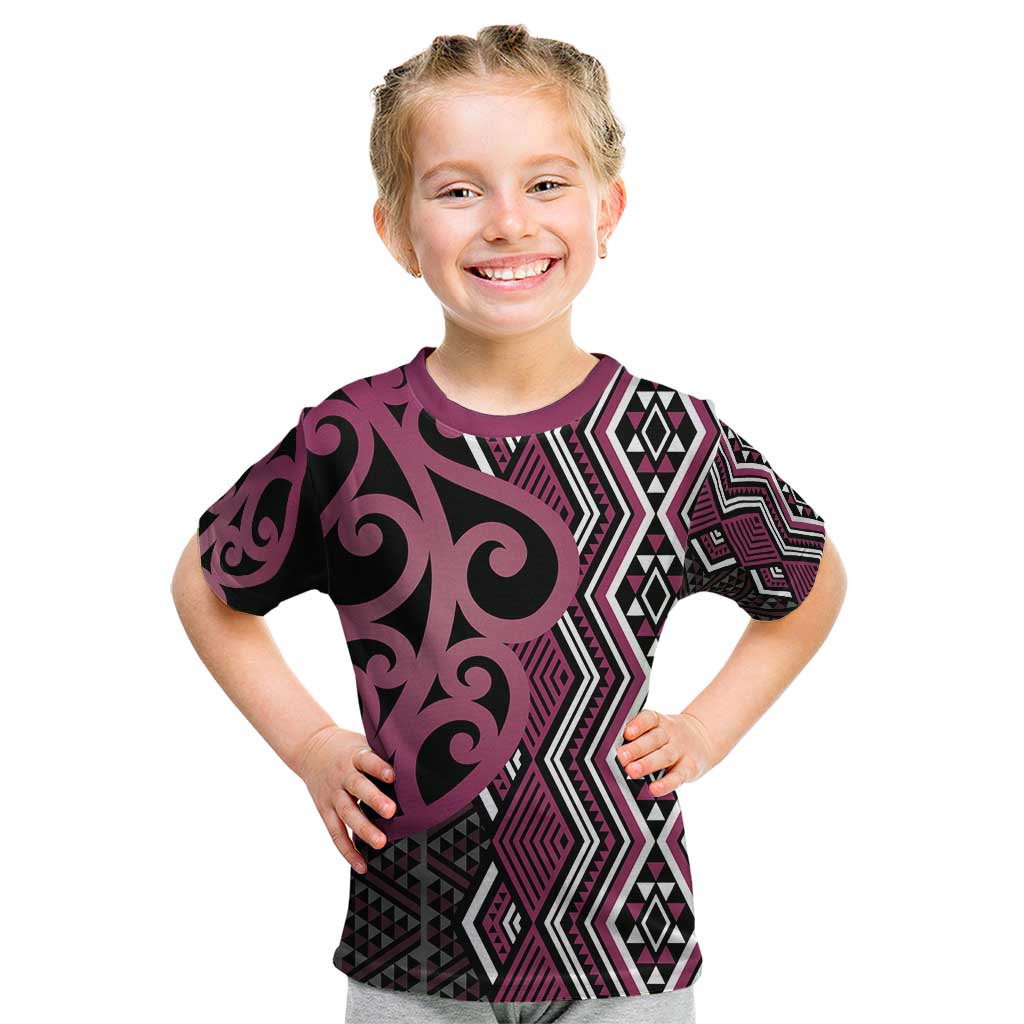 Maori Taniko Patterns Kid T Shirt Pink Patiki Motifs Mix Whakairo Ngaru