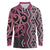 Maori Taniko Patterns Long Sleeve Polo Shirt Pink Patiki Motifs Mix Whakairo Ngaru
