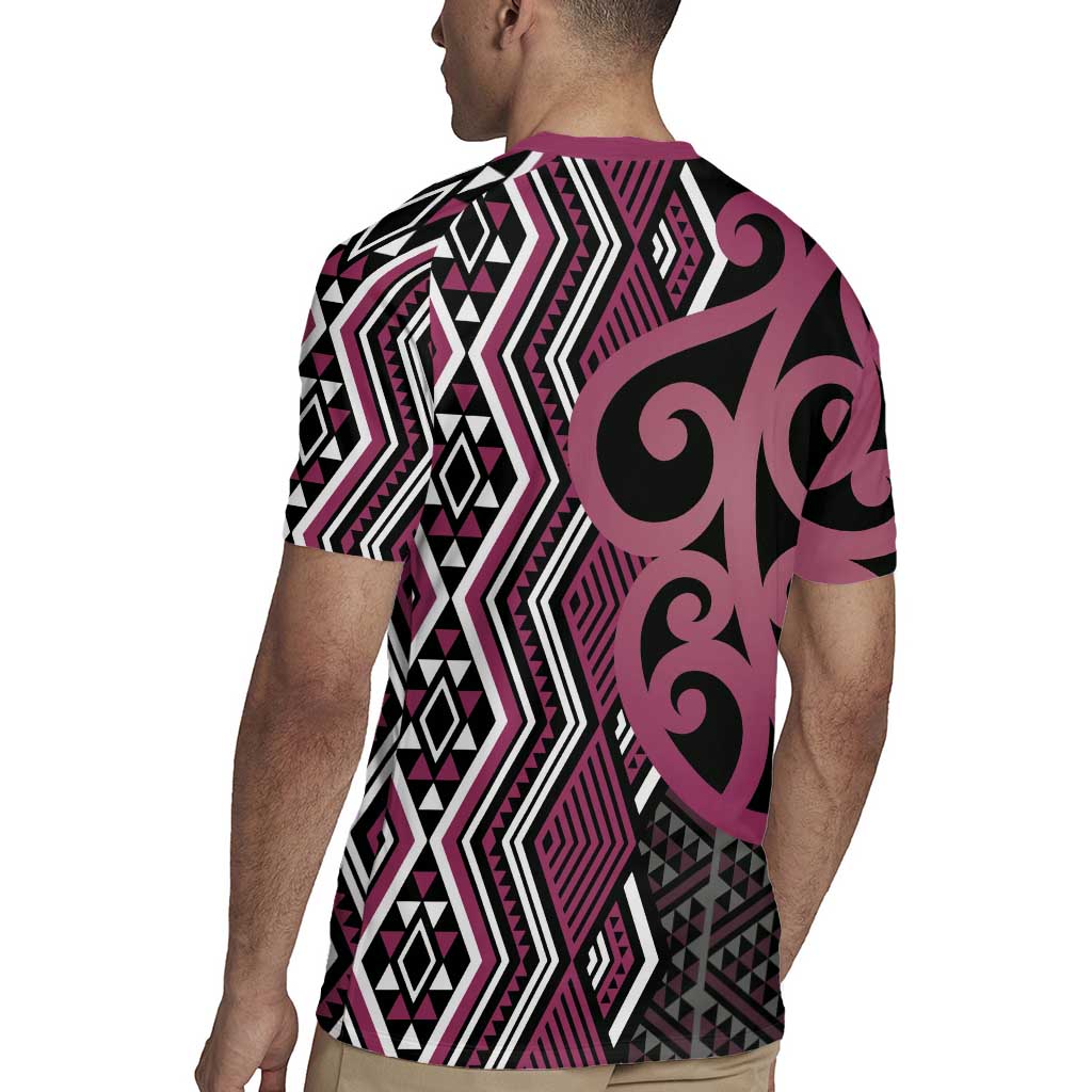 Maori Taniko Patterns Rugby Jersey Pink Patiki Motifs Mix Whakairo Ngaru