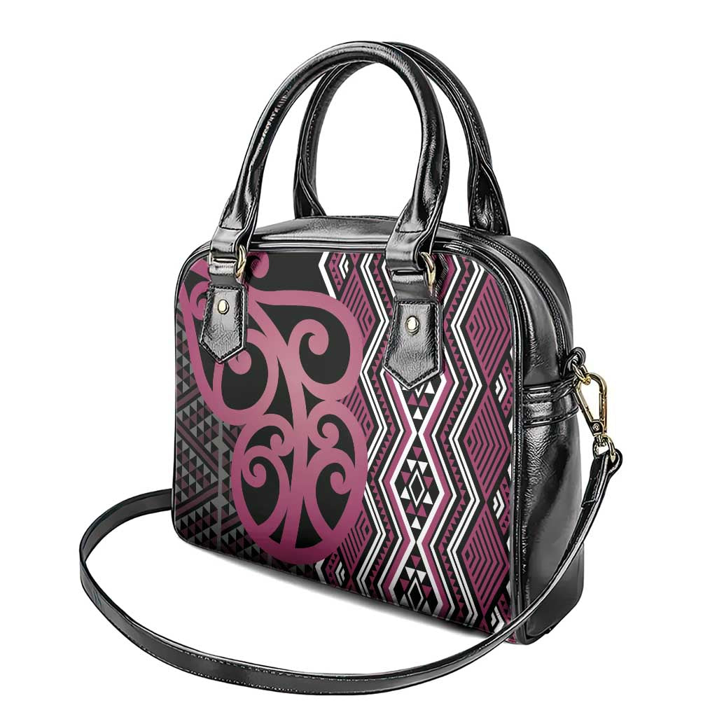 Maori Taniko Patterns Shoulder Handbag Pink Patiki Motifs Mix Whakairo Ngaru