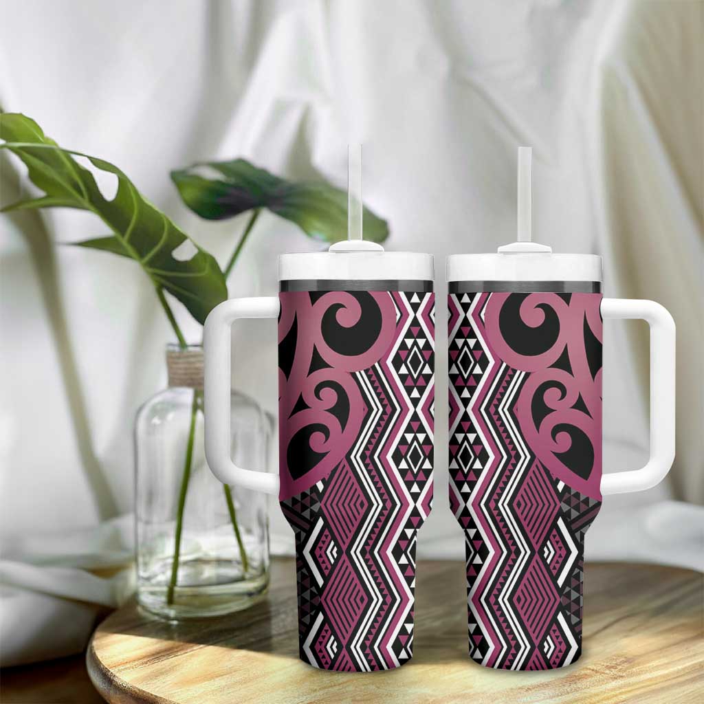 Maori Taniko Patterns Tumbler With Handle Pink Patiki Motifs Mix Whakairo Ngaru