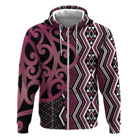Maori Taniko Patterns Zip Hoodie Pink Patiki Motifs Mix Whakairo Ngaru LT7 Zip Hoodie Pink - Polynesian Pride