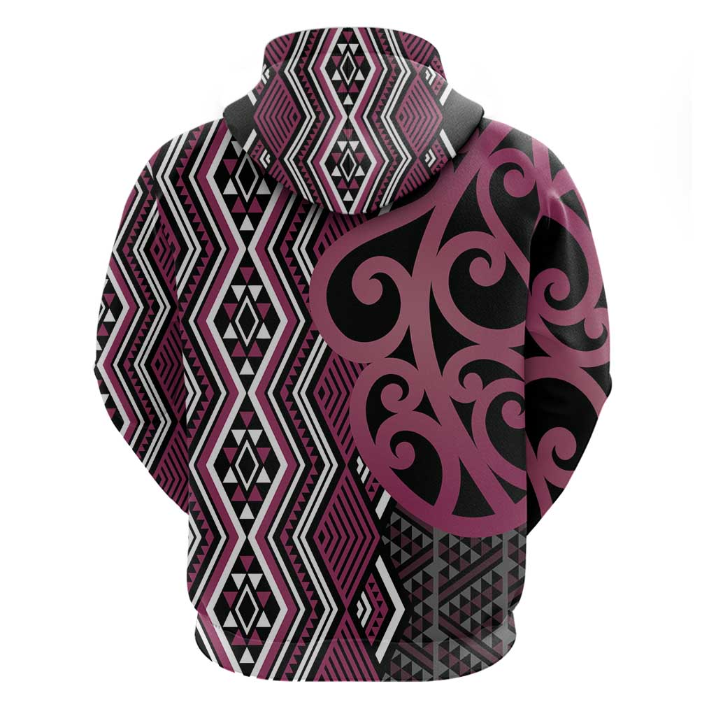 Maori Taniko Patterns Zip Hoodie Pink Patiki Motifs Mix Whakairo Ngaru LT7 - Polynesian Pride